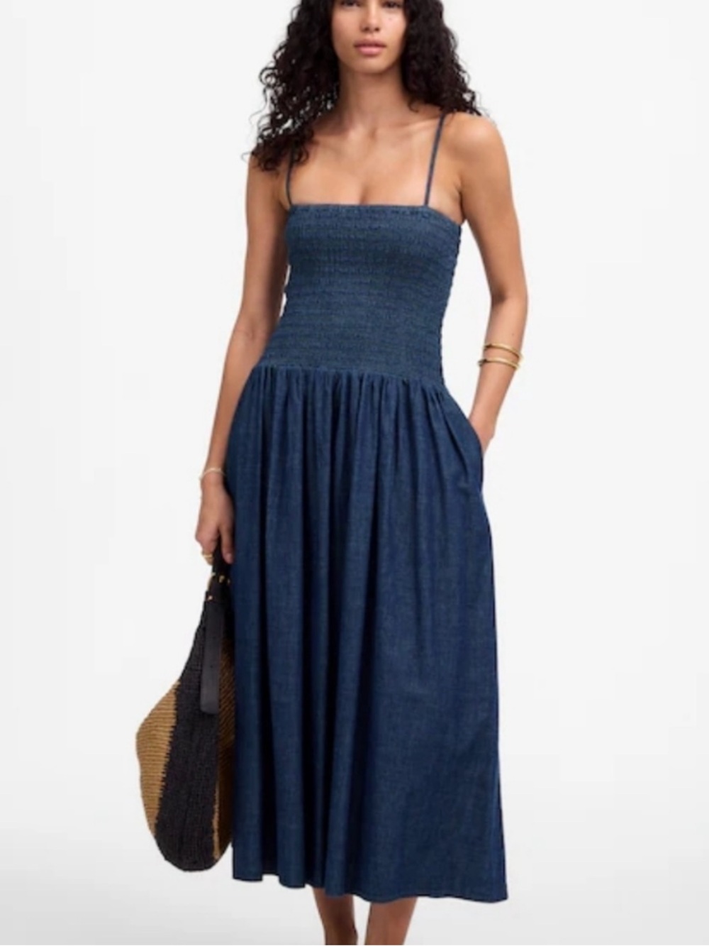 Madewell Smocked Maxi Dress Size XS Denim Fall